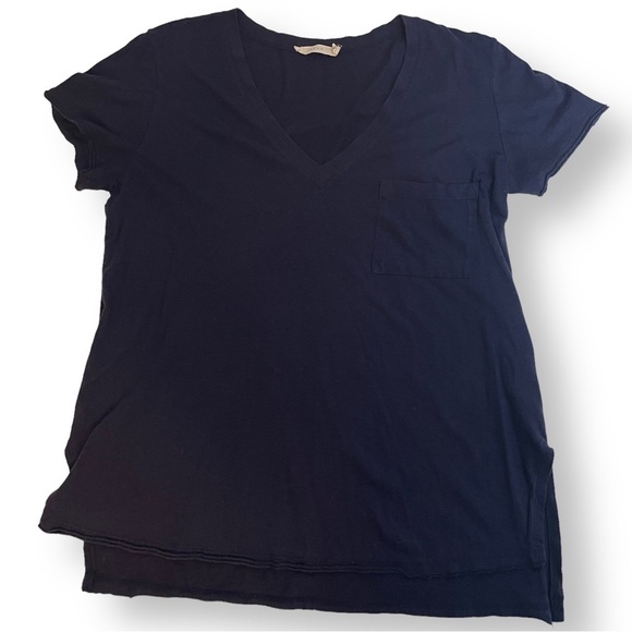 LUSH Size M Womens Basic V Neck Cotton Tee Pocket Navy Blue - Picture 1 of 7